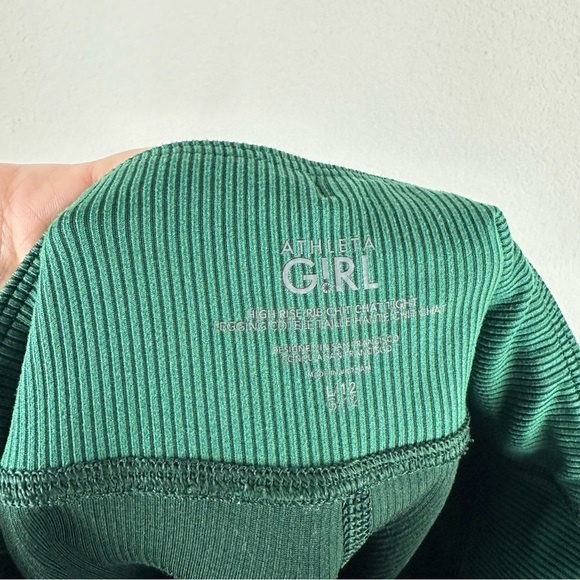 Athleta Girl Green High Rise Rib Ribbed Chit Chat Tights Leggings Size Large 12 - Picture 4 of 5